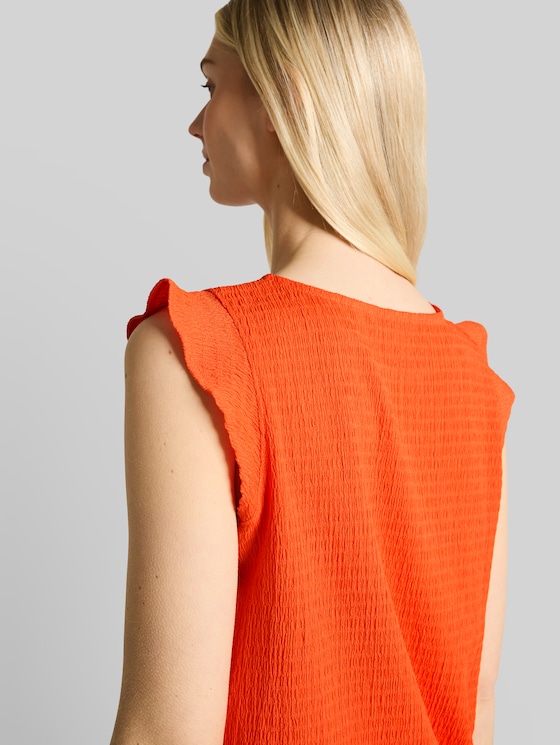 Loose fit crinkle top with flounces - Fiery Orange