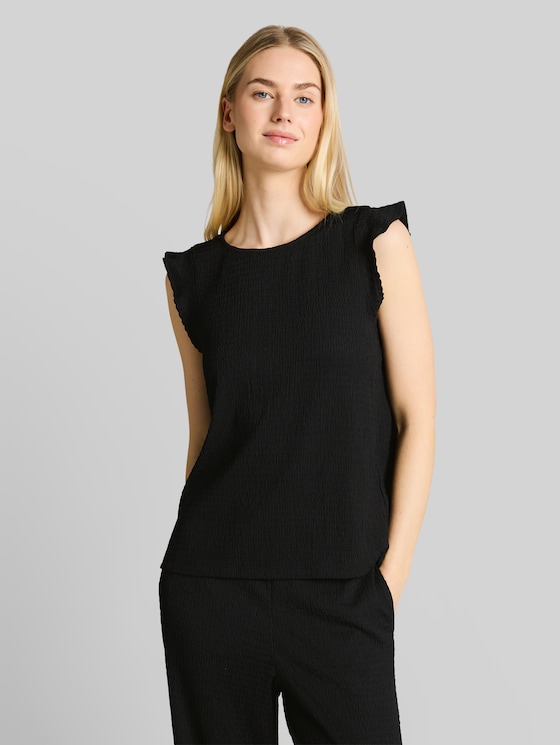 Loose fit crinkle top with flounces - deep black