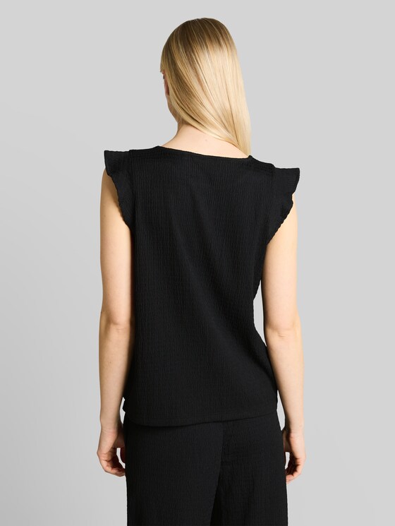 Loose fit crinkle top with flounces - deep black