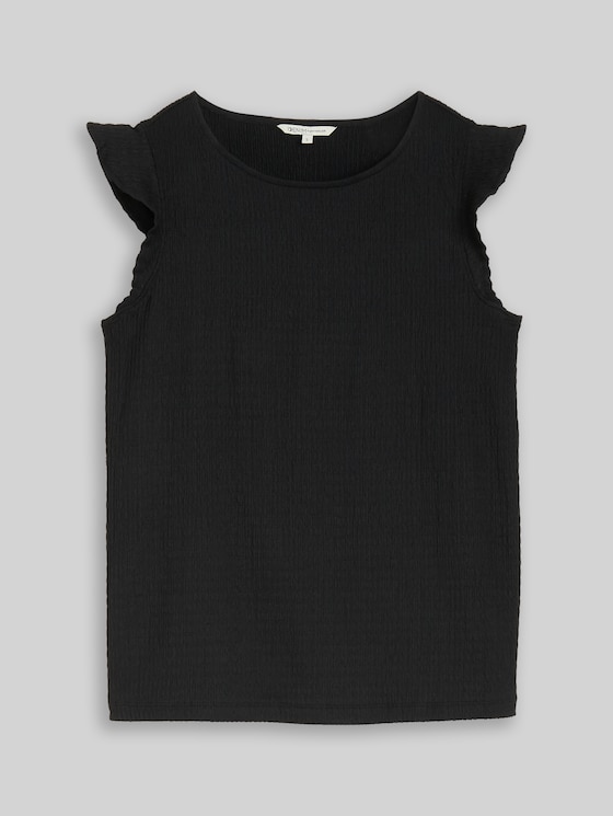 Loose fit crinkle top with flounces - deep black