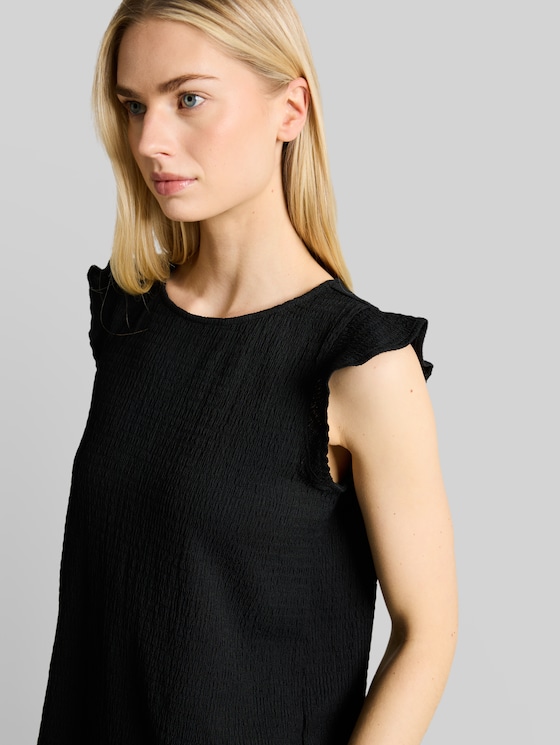 Loose fit crinkle top with flounces - deep black