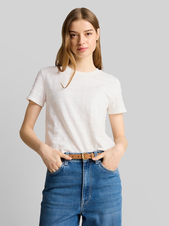 Jacquard T-shirt with round neckline - off white
