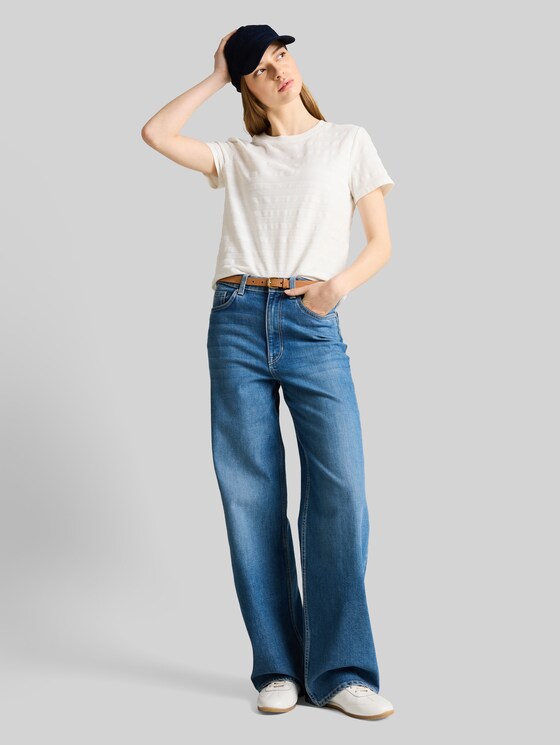 Jacquard T-shirt with round neckline - off white