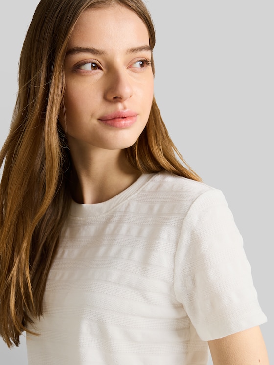 Jacquard T-shirt with round neckline - off white