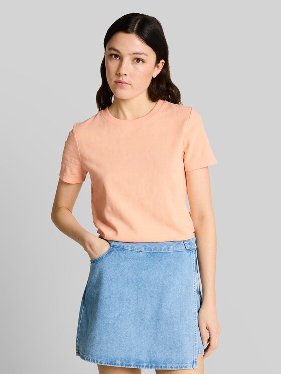 Jacquard T-shirt with round neckline - Orange Parfait