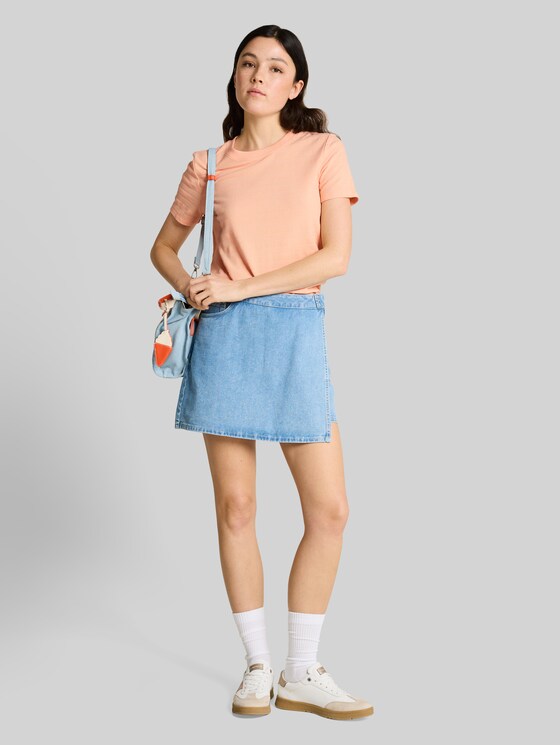Jacquard T-shirt with round neckline - Orange Parfait