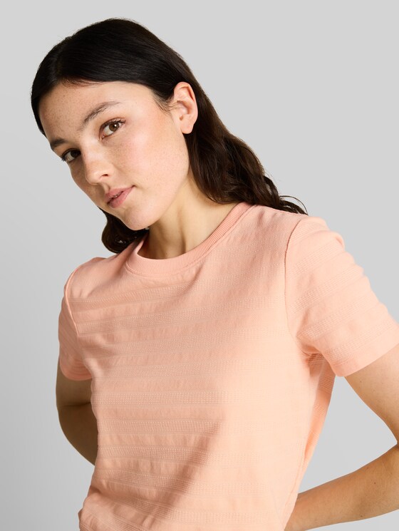 Jacquard T-shirt with round neckline - Orange Parfait