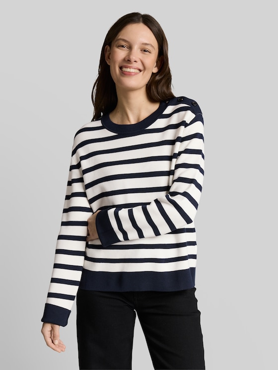 Striped knitted jumper - white sky blue knit stripe