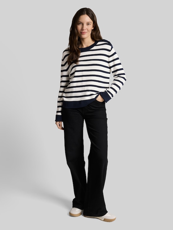 Striped knitted jumper - white sky blue knit stripe