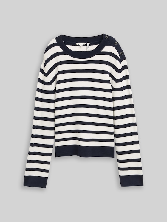 Striped knitted jumper - white sky blue knit stripe