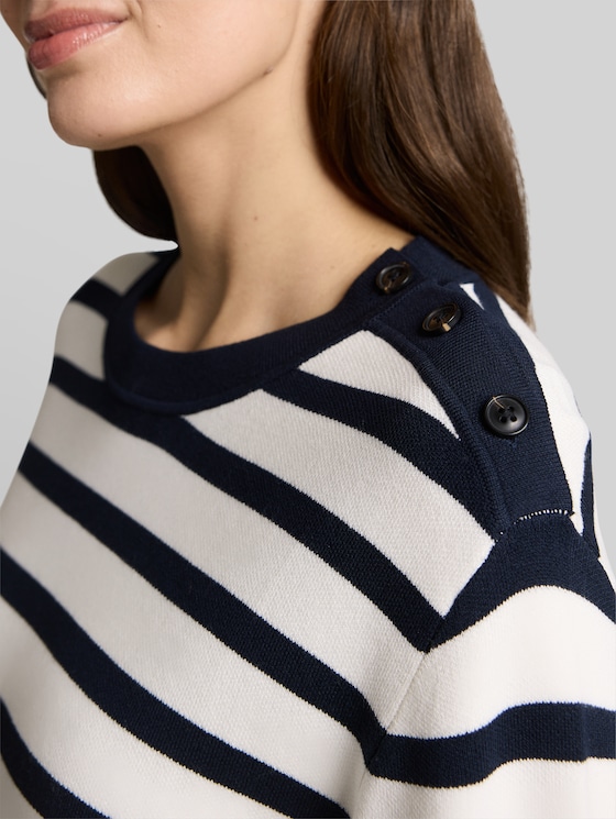 Striped knitted jumper - white sky blue knit stripe