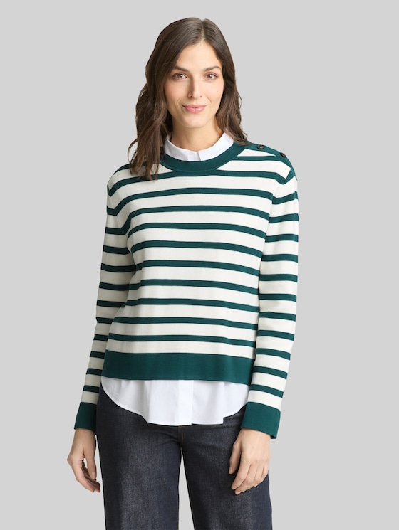 Striped knitted jumper - white green knit stripe