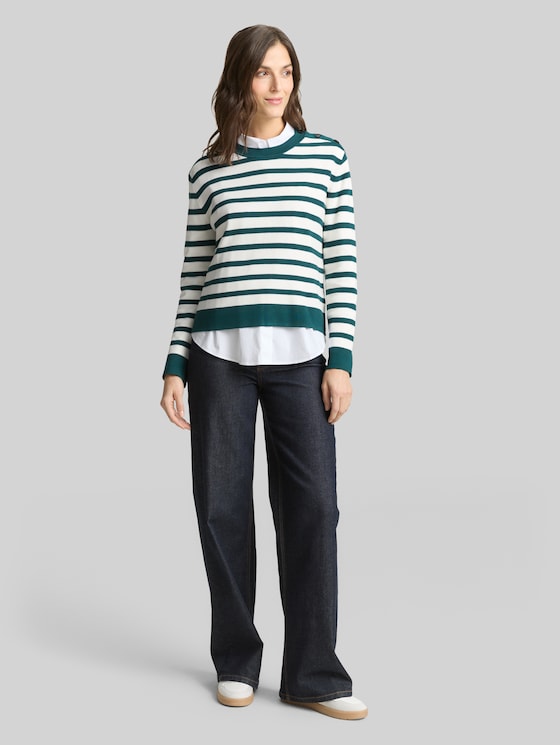 Striped knitted jumper - white green knit stripe