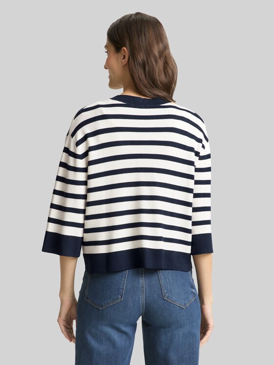 Loose fit cardigan with striped pattern - white sky blue knit stripe