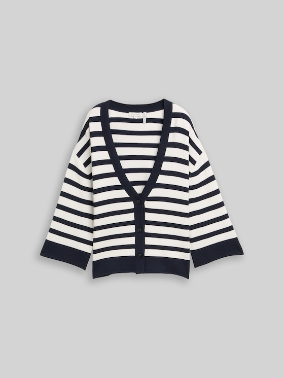 Loose fit cardigan with striped pattern - white sky blue knit stripe