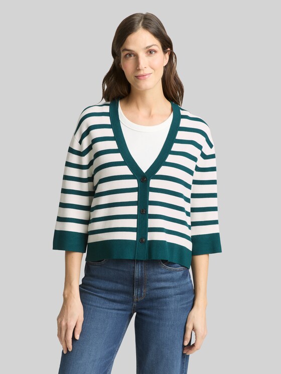 Loose fit cardigan with striped pattern - white green knit stripe