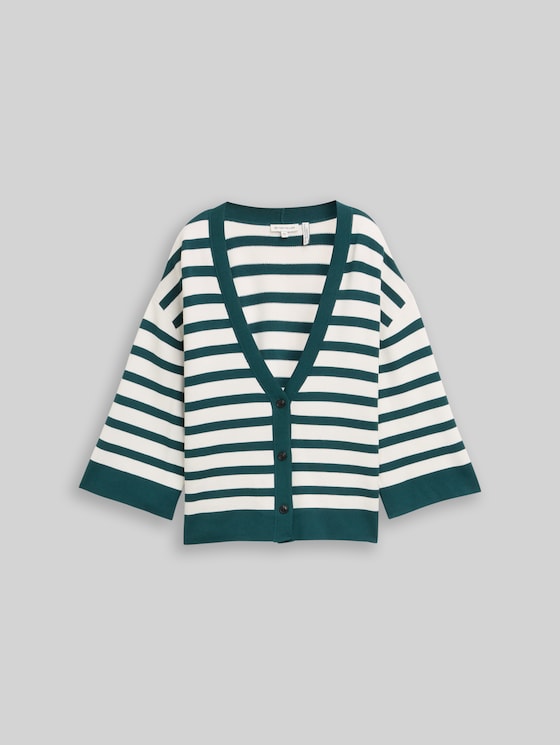 Loose fit cardigan with striped pattern - white green knit stripe
