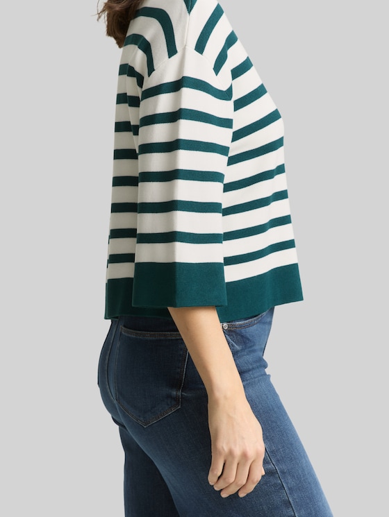 Loose fit cardigan with striped pattern - white green knit stripe
