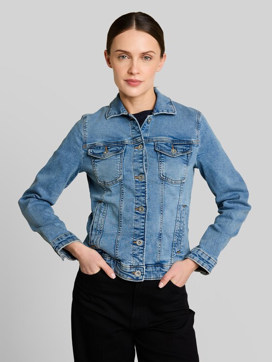 Denim jacket with side pockets - Clean Light Stone Blue Denim