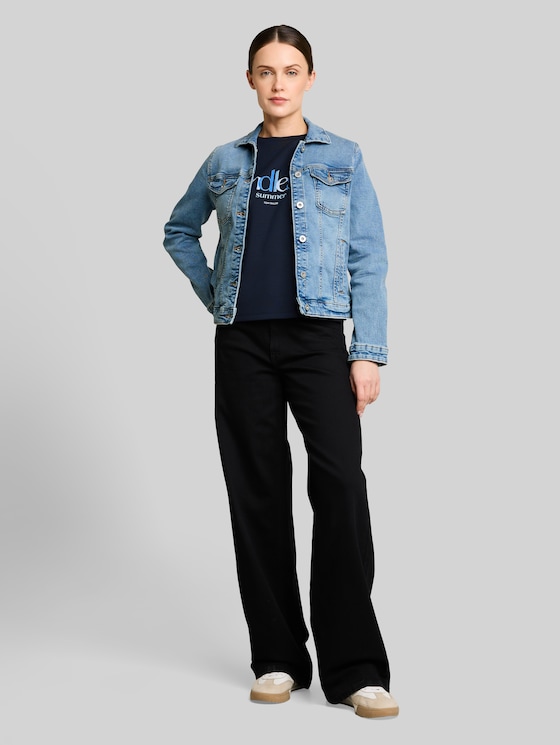 Denim jacket with side pockets - Clean Light Stone Blue Denim