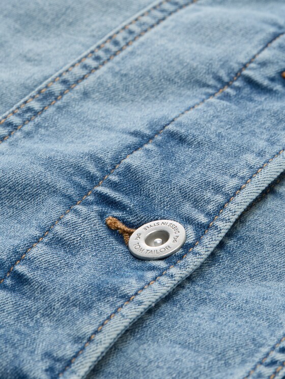 Denim jacket with side pockets - Clean Light Stone Blue Denim