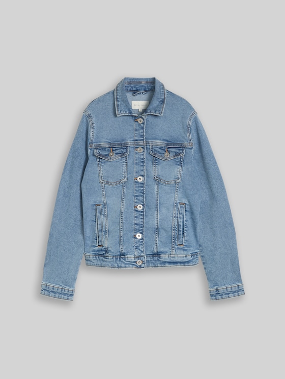 Denim jacket with side pockets - Clean Light Stone Blue Denim