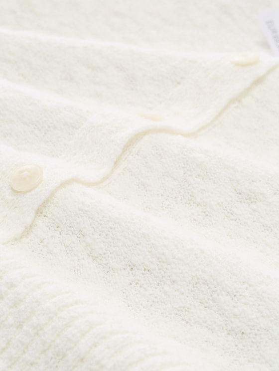 Loose fit bouclé cardigan with collar - Whisper White