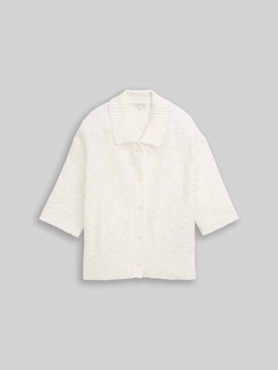 Loose fit bouclé cardigan with collar - Whisper White