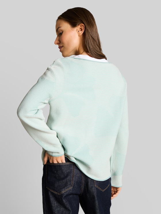 Cotton knitted jumper - mint ginko structure stripe