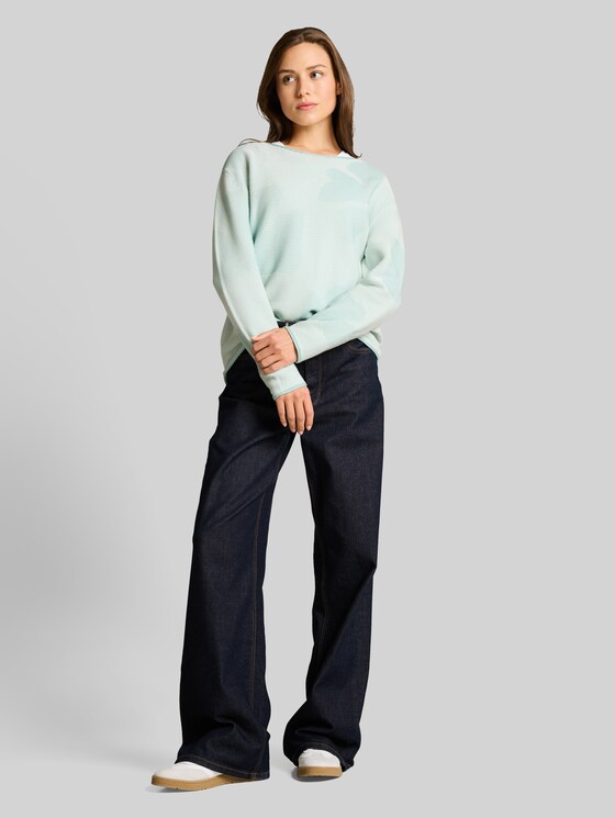 Cotton knitted jumper - mint ginko structure stripe