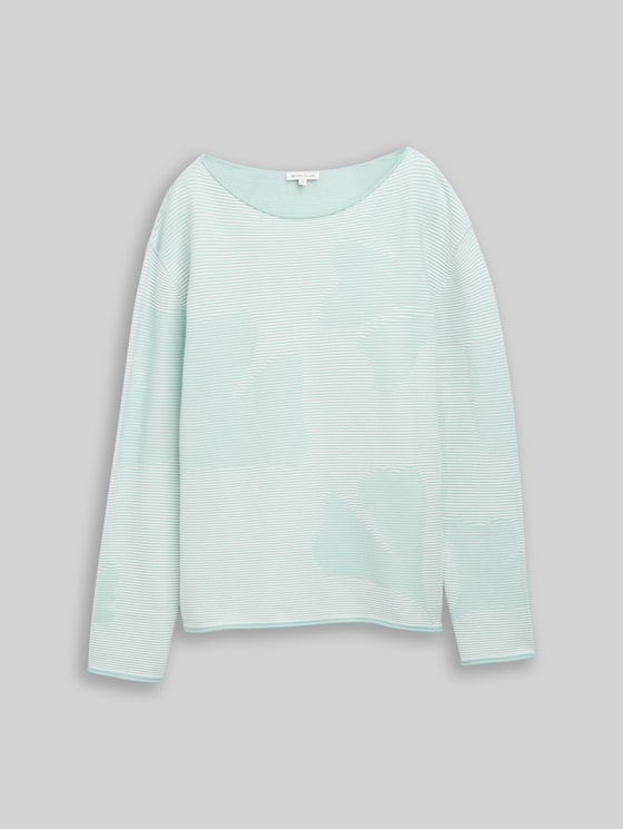 Cotton knitted jumper - mint ginko structure stripe
