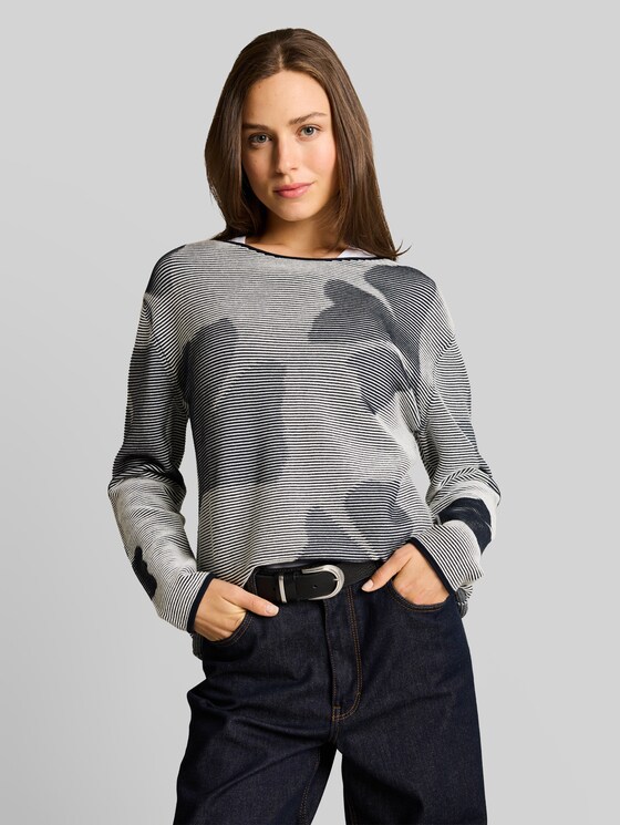 Cotton knitted jumper - navy ginko structure stripe