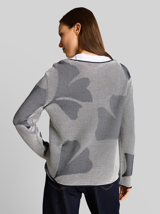 Cotton knitted jumper - navy ginko structure stripe