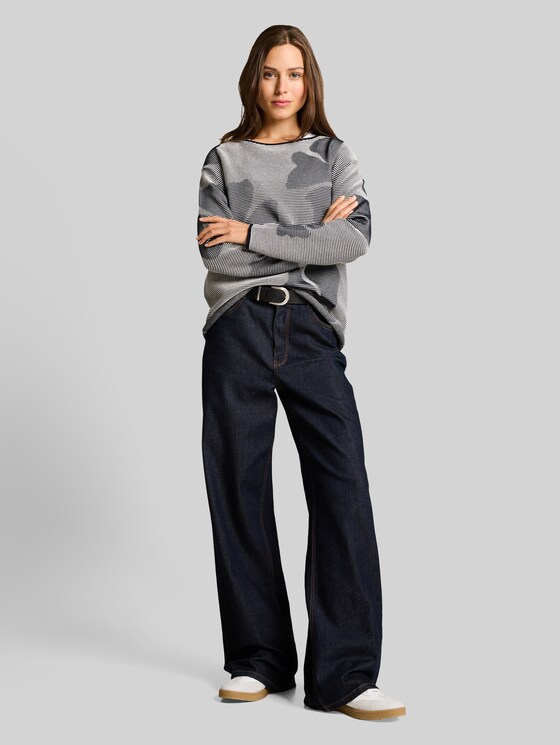 Cotton knitted jumper - navy ginko structure stripe