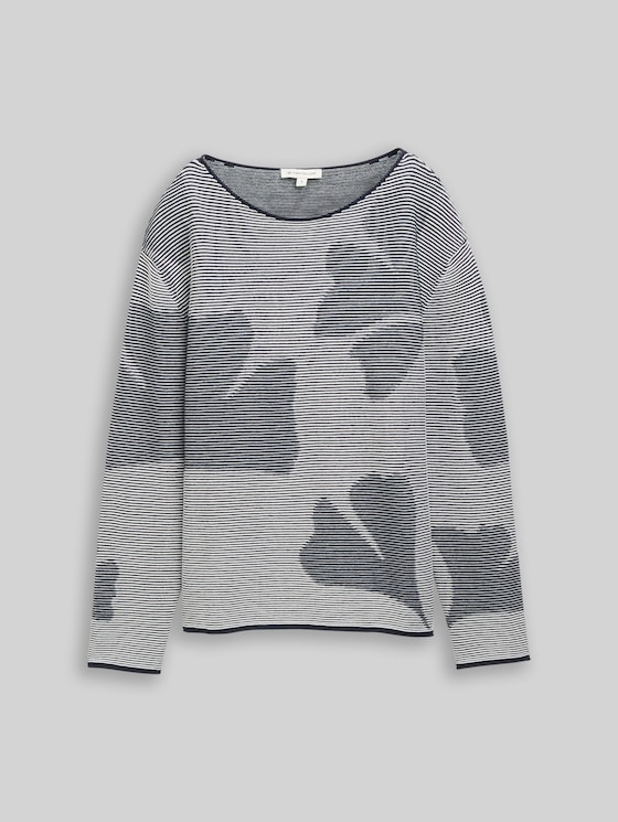 Cotton knitted jumper - navy ginko structure stripe