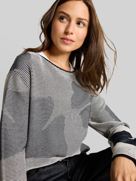 Cotton knitted jumper - navy ginko structure stripe
