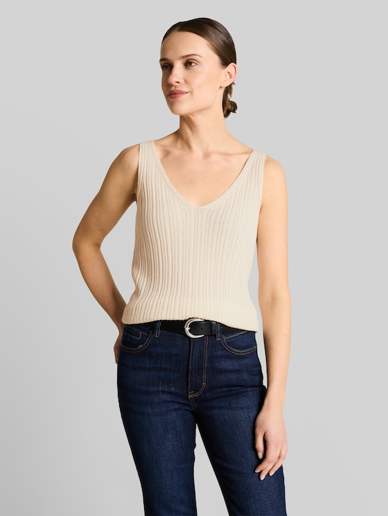 Knitted top with V-neck - Dove White