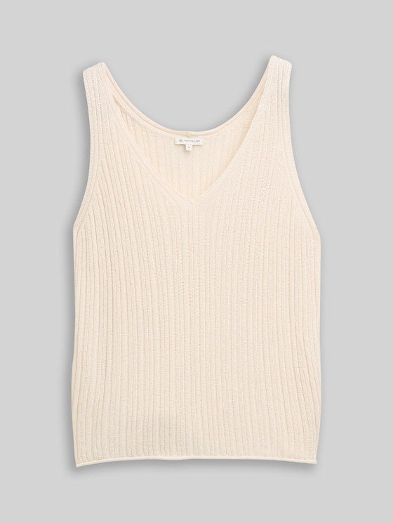 Knitted top with V-neck - Dove White