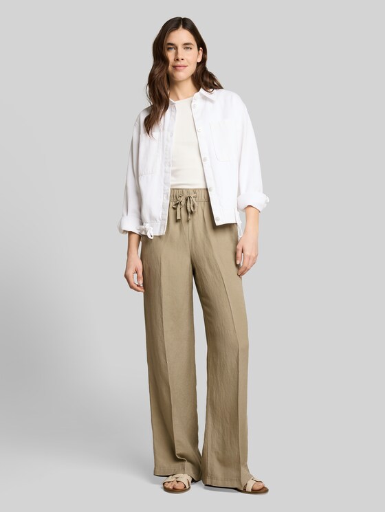 Loose-fit trousers with linen blend - Silver Olive