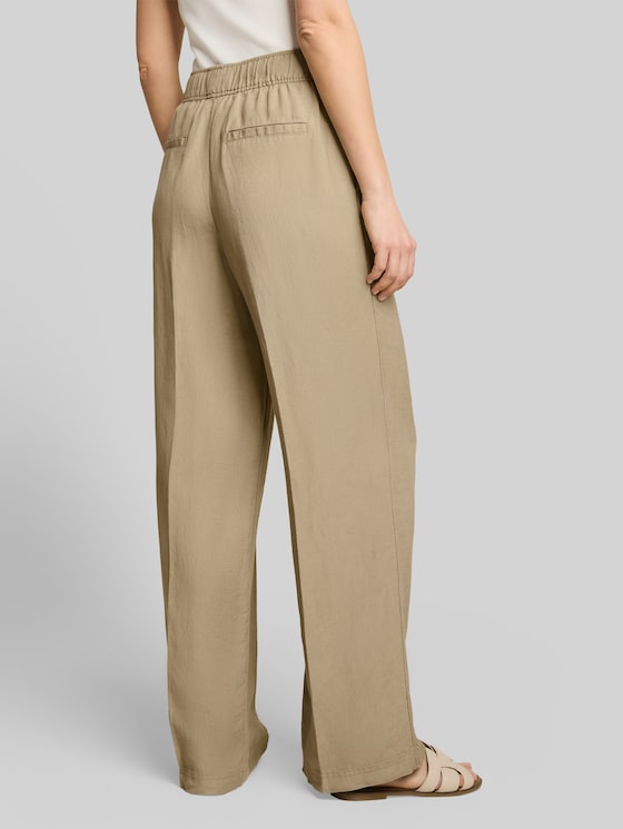 Loose-fit trousers with linen blend - Silver Olive