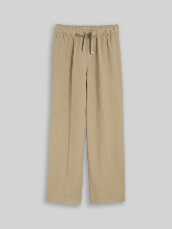 Loose-fit trousers with linen blend - Silver Olive