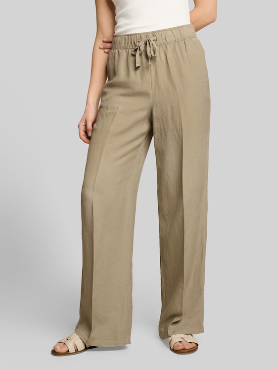 Loose-fit trousers with linen blend - Silver Olive