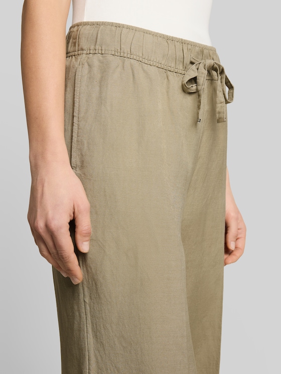 Loose-fit trousers with linen blend - Silver Olive
