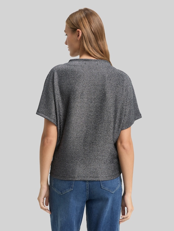 Glitter T-shirt with batwing sleeves - black glitter