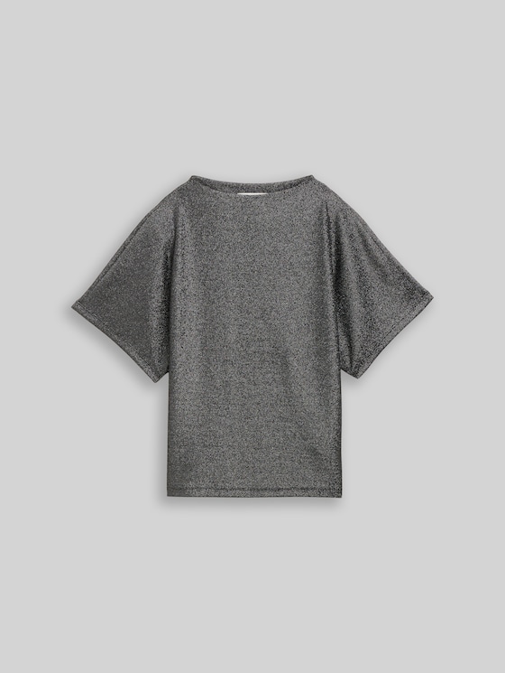 Glitter T-shirt with batwing sleeves - black glitter