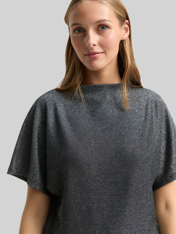 Glitter T-shirt with batwing sleeves - black glitter