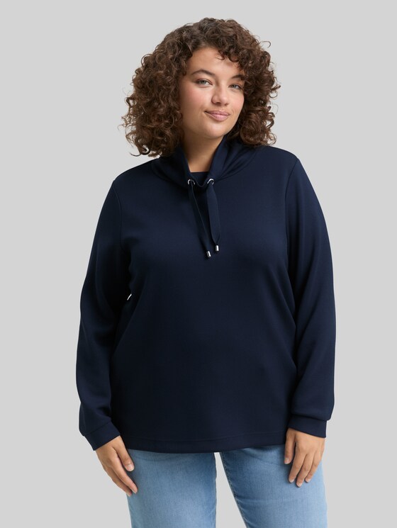 Plus Size - Scuba sweatshirt with stand-up collar - sky captain blue