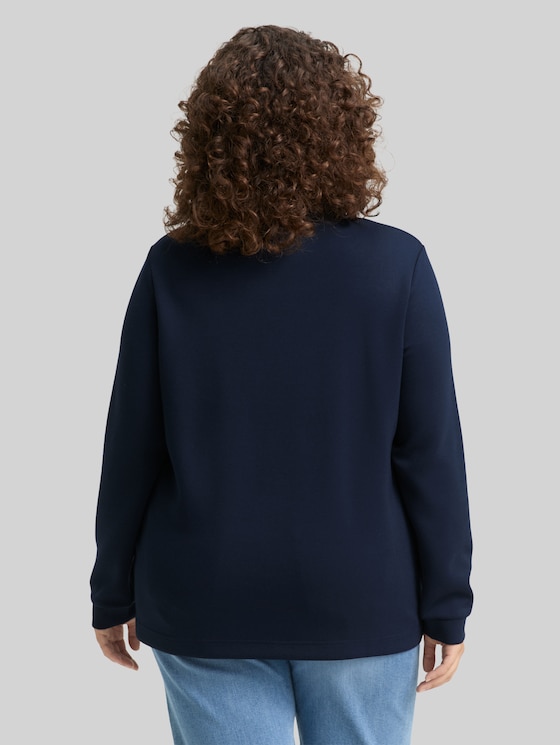 Plus Size - Scuba sweatshirt with stand-up collar - sky captain blue
