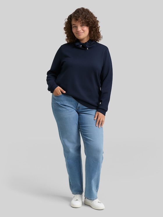 Plus Size - Scuba sweatshirt with stand-up collar - sky captain blue