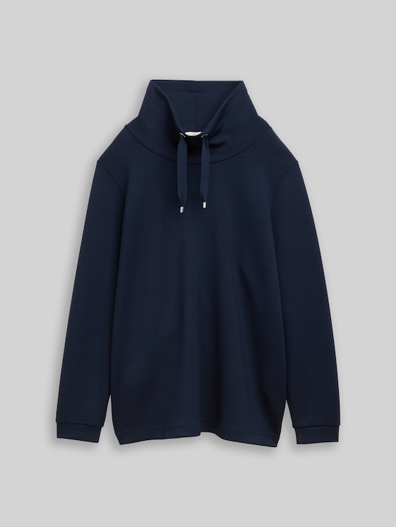 Plus Size - Scuba sweatshirt with stand-up collar - sky captain blue